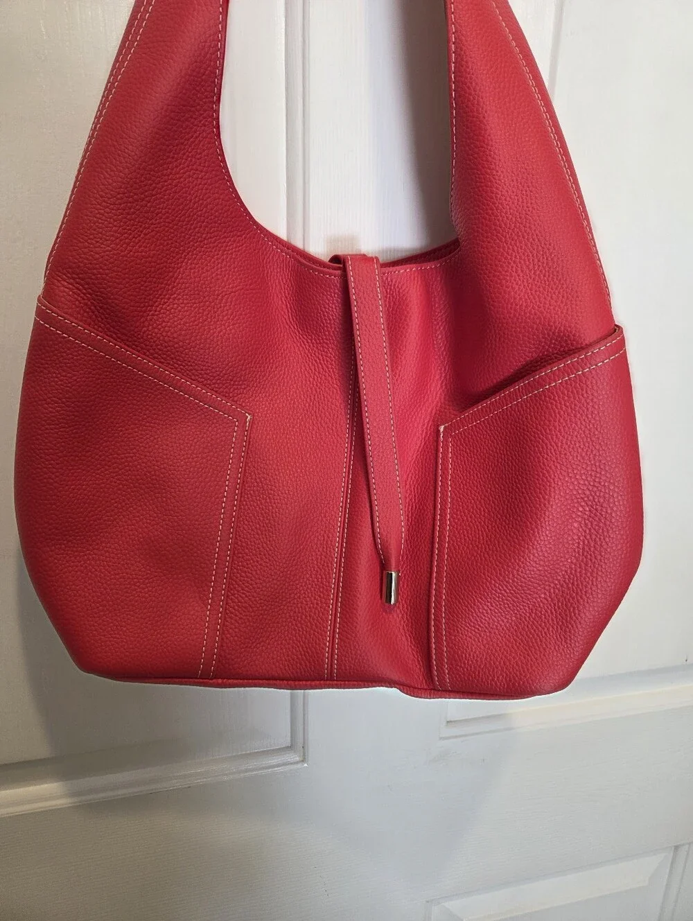 Laggo Red Pebbled Leather Hobo Bag